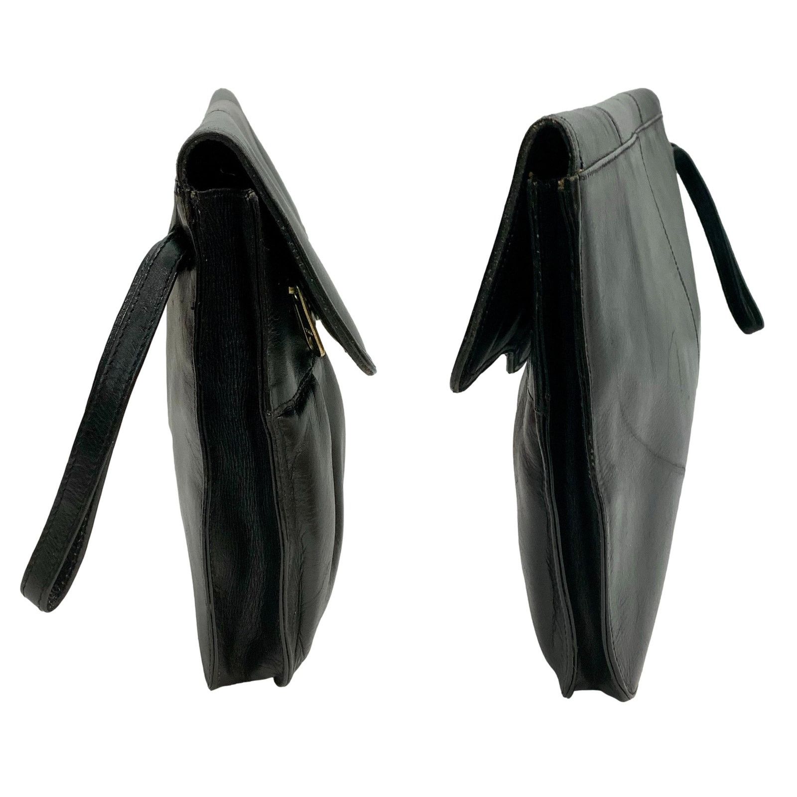 Vintage 80s Large Black Leather Clutch Bag | Tempo made Colombia Size ONE SIZE - 7 Thumbnail
