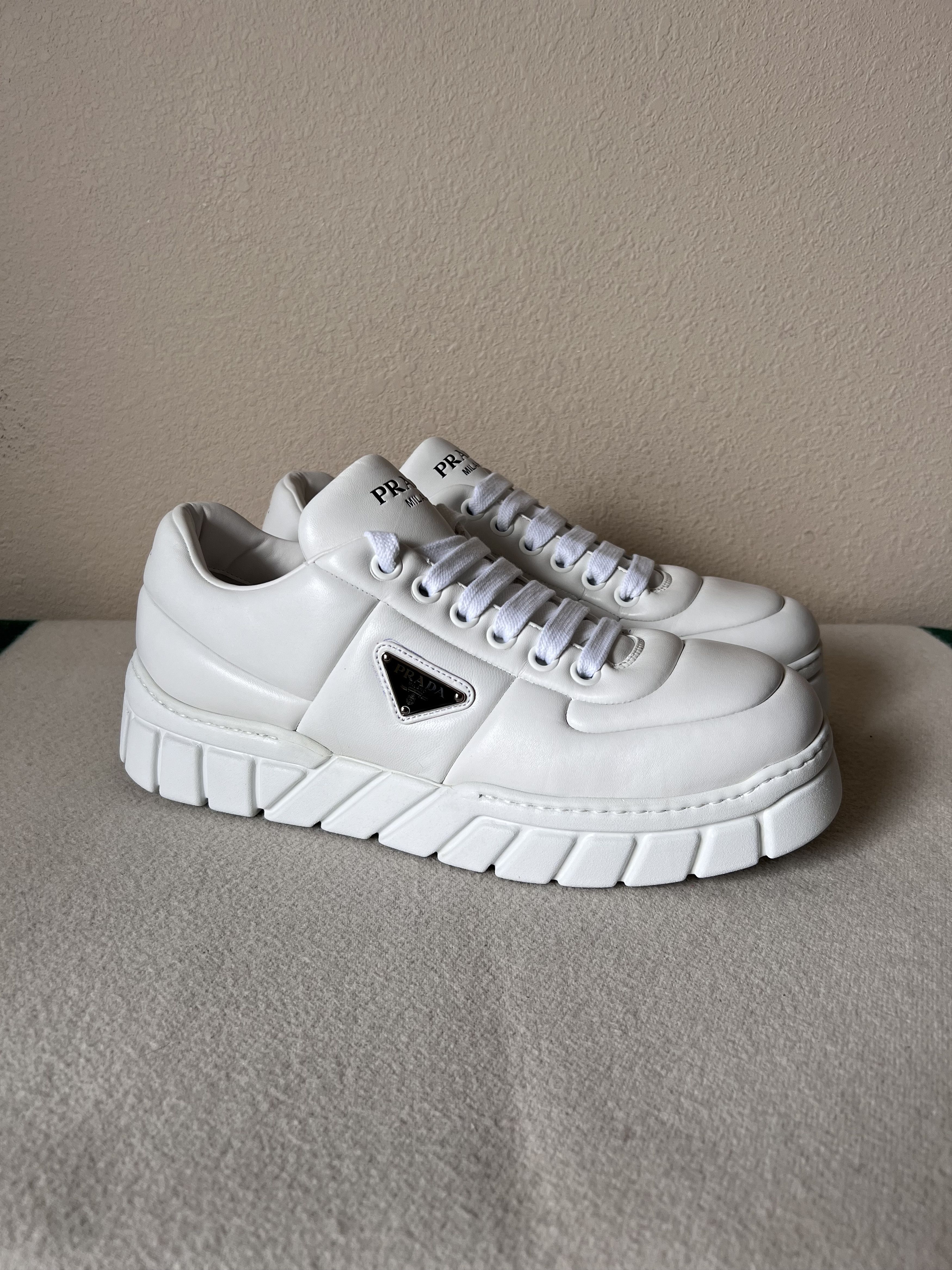 Prada Prada Padded Nappa Leather Sneakers in White Size US 12 / EU 45 - 1 Thumbnail