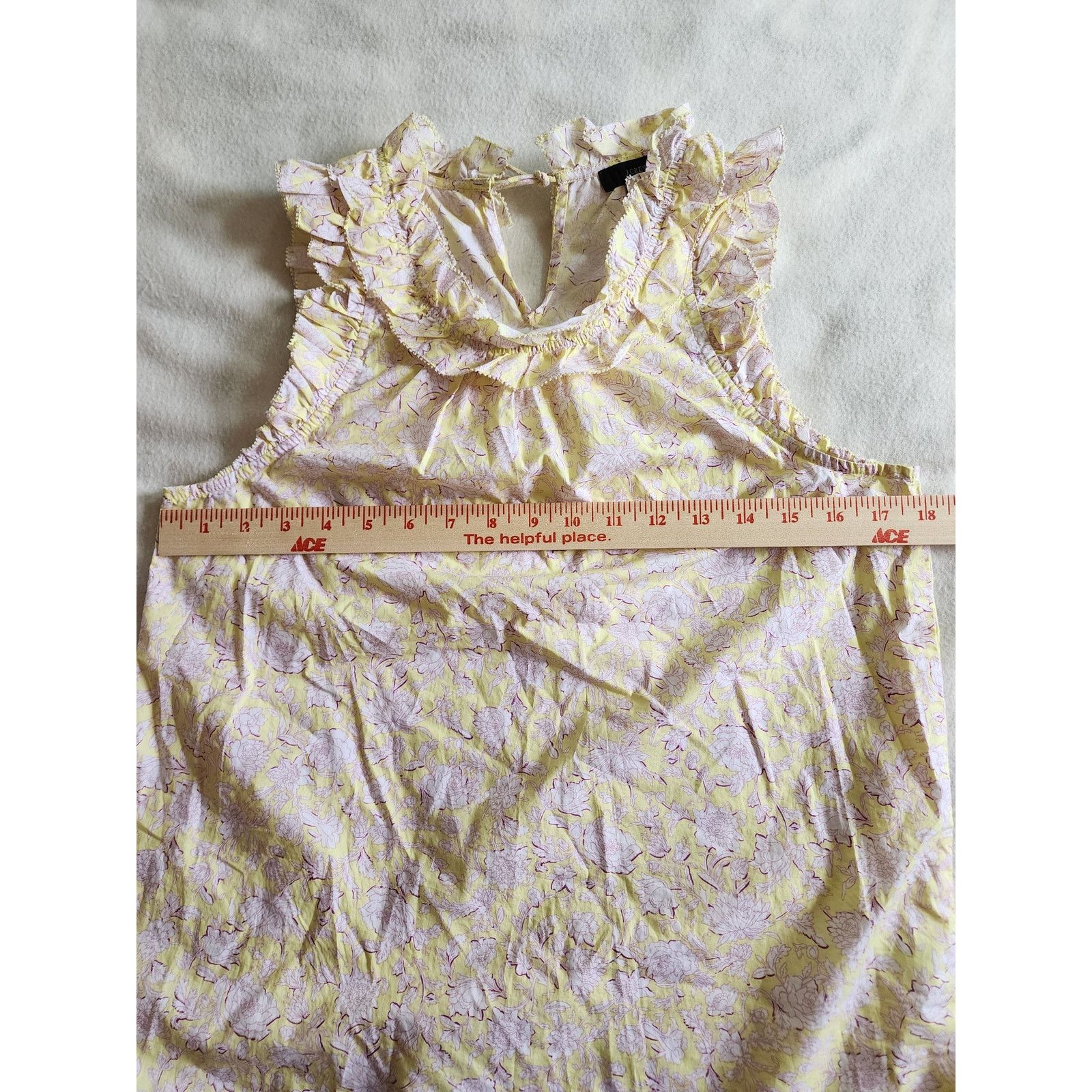 J.Crew J.Crew Sleeveless Blouse XS Ruffle Trim Yellow Floral Cotton Size XS / US 0-2 / IT 36-38 - 8 Thumbnail