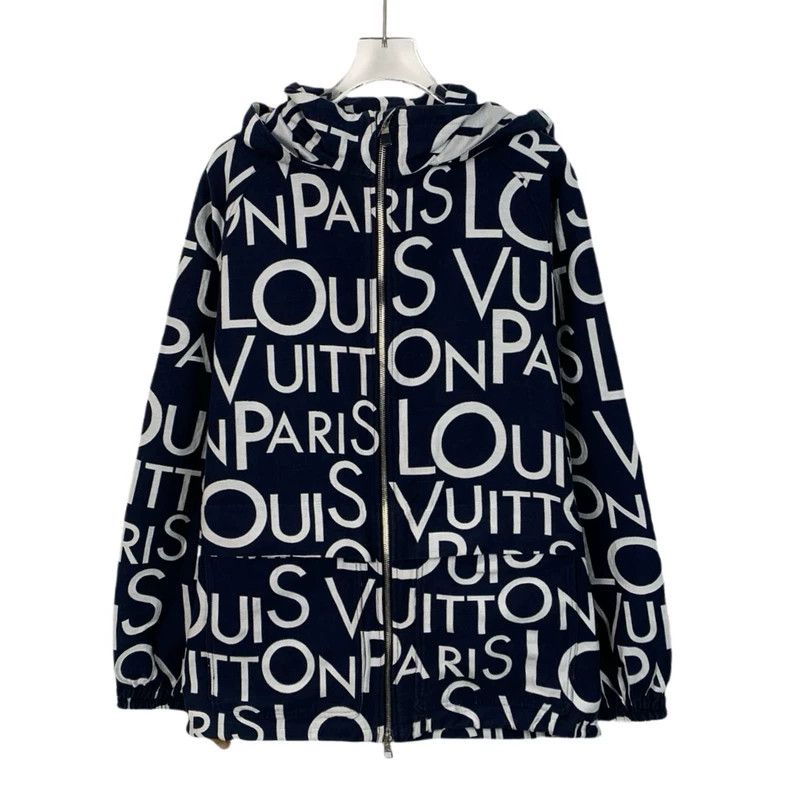 Louis Vuitton Black logo monogrammed hooded cotton zip jac