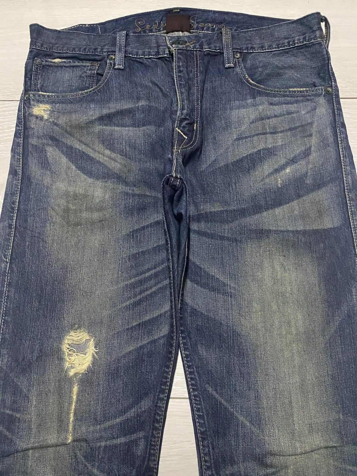 Levi's Levis 202 Vietnam Crazy Wash Distressed Buckle Back Jeans Size US 33 - 3 Thumbnail