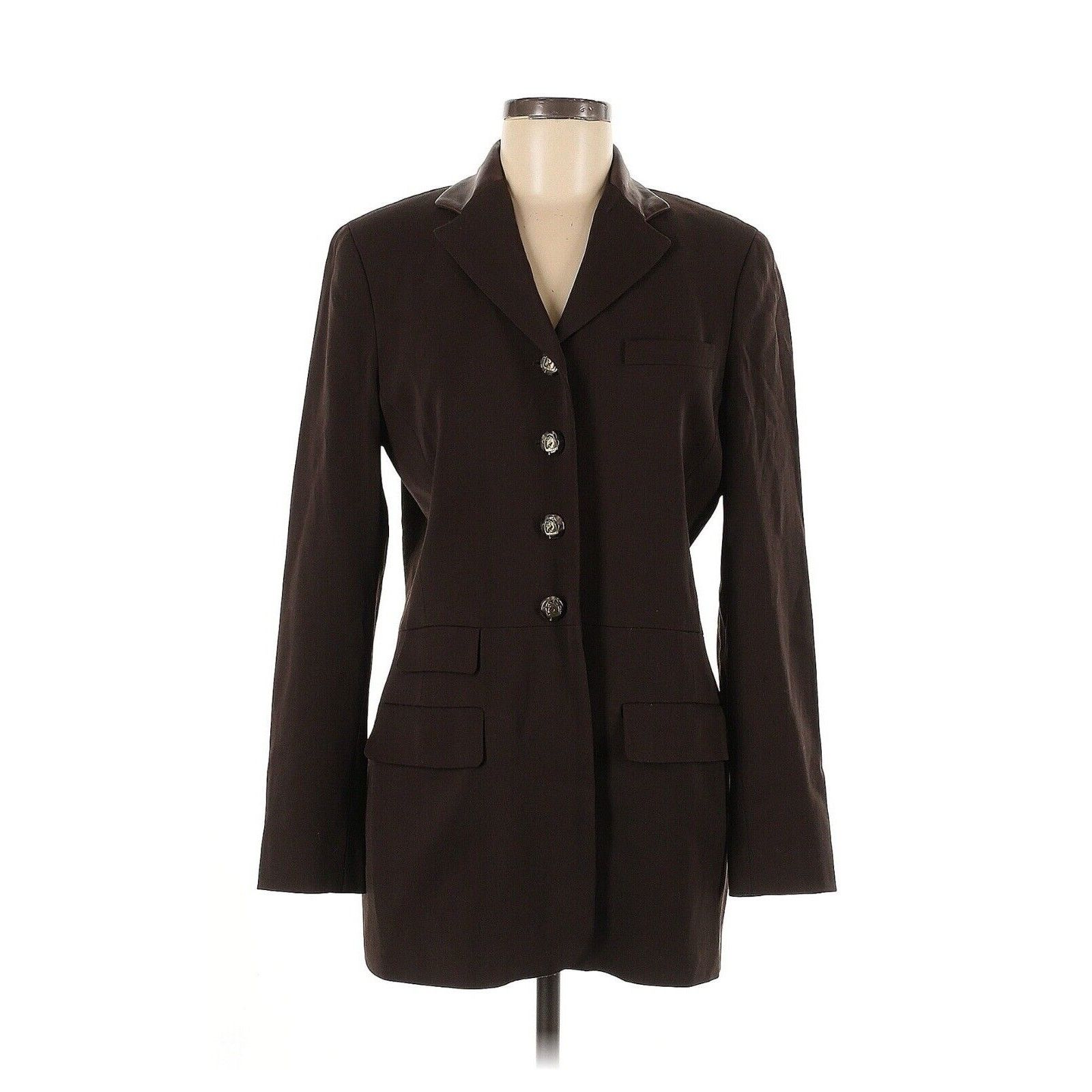 RALPH LAUREN Wool Blazer Jacket Leather Collar Horse Buttons