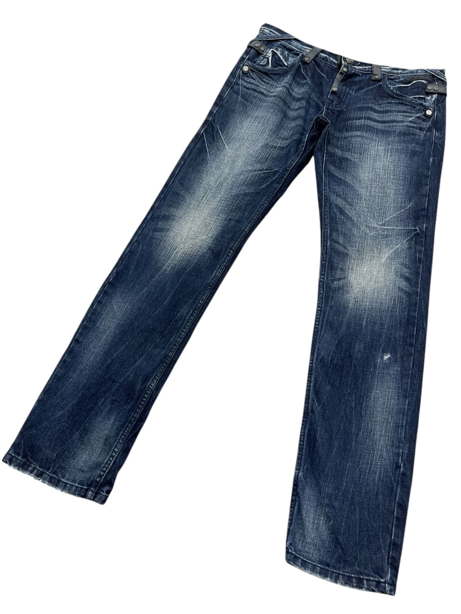 Japanese Brand 🔥 90’s RED PEPPER Punk Skull Distressed Dark Blue Slim Fit Size US 31 - 11 Thumbnail