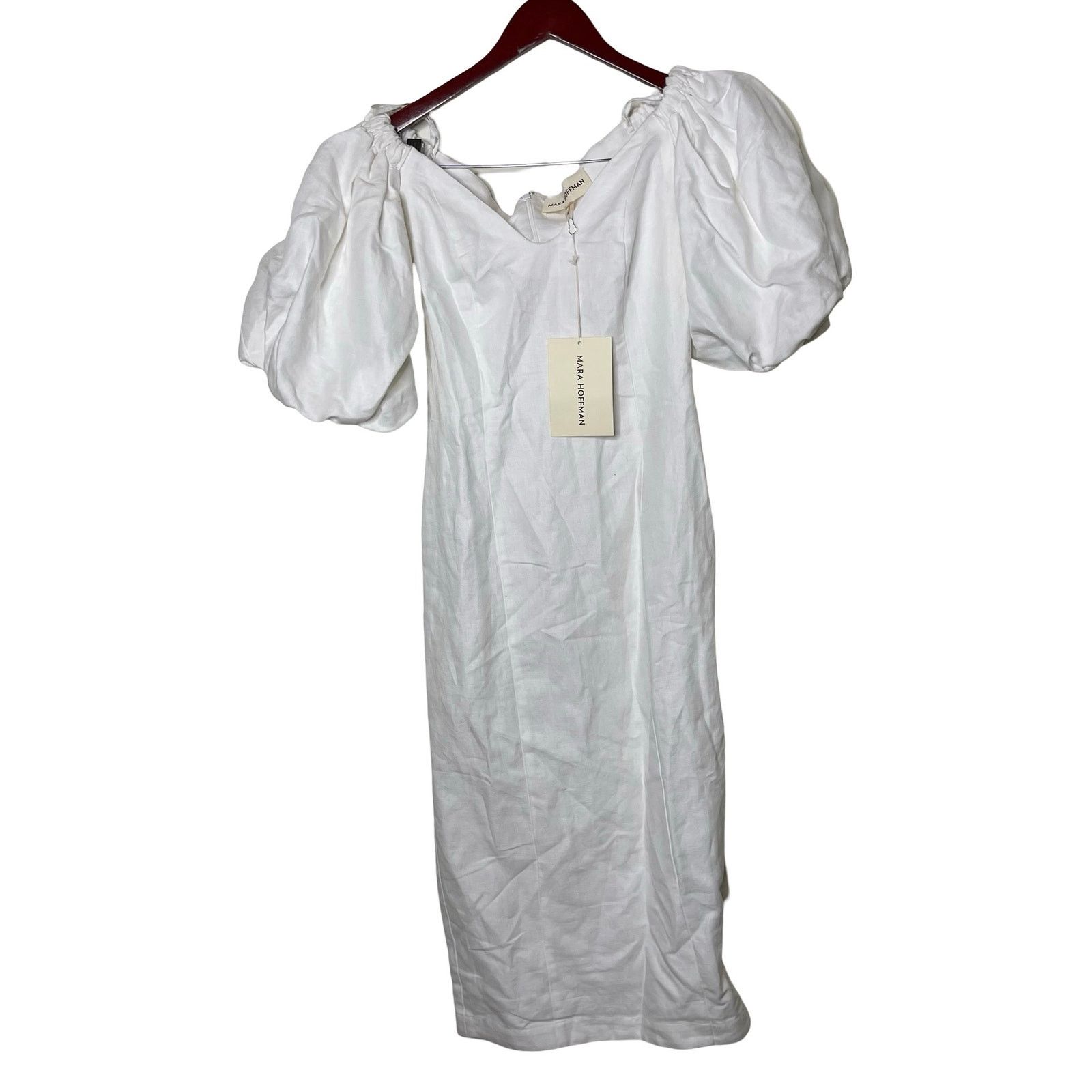 Mara Hoffman Mara Hoffman White Linen NAMARI Pencil DRESS Puff sleeve 0 Size XS / US 0-2 / IT 36-38 - 2 Thumbnail