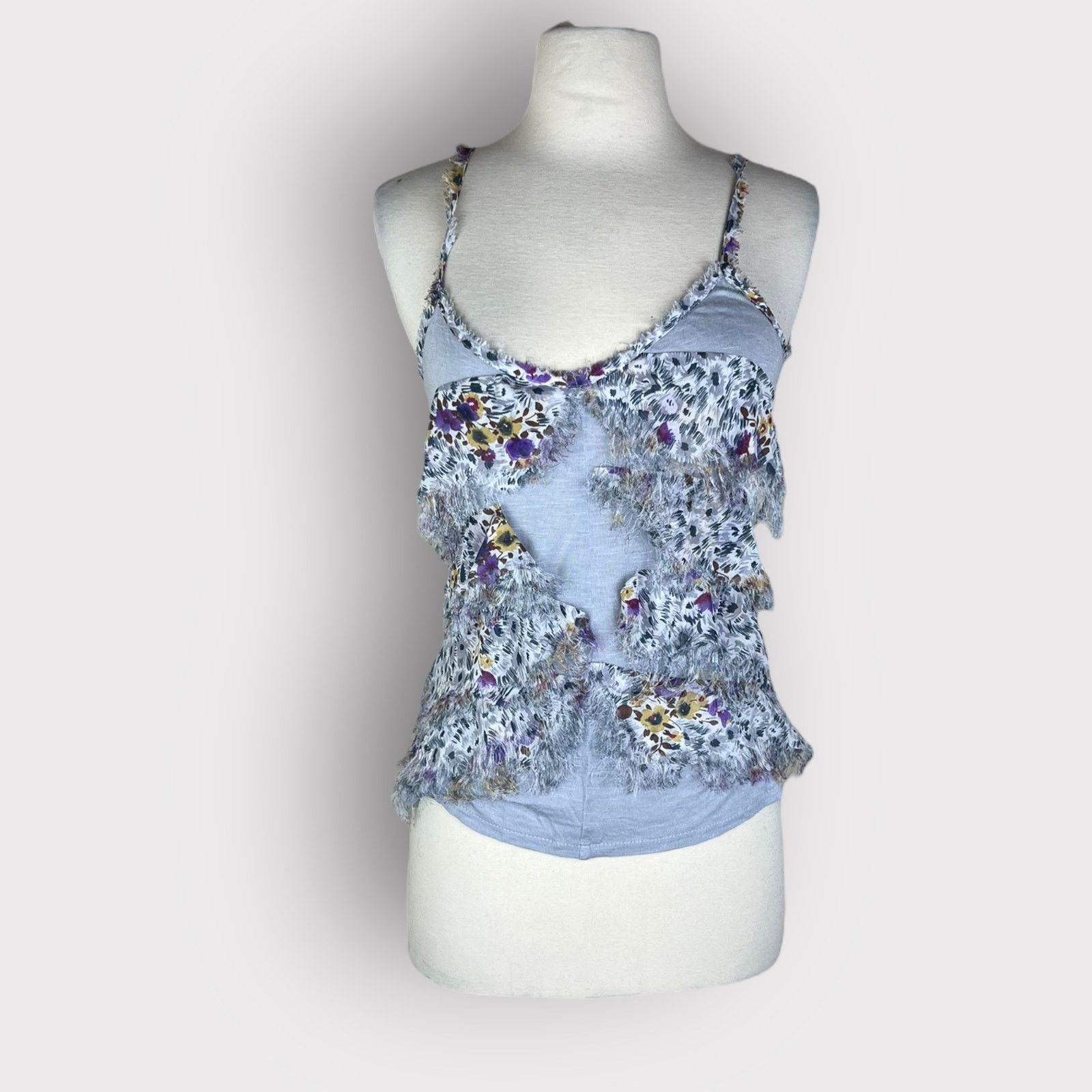 Vintage Love Fire | Vintage Y2K Ruffle Floral Print Tank Top | Med Size M / US 6-8 / IT 42-44 - 6 Thumbnail