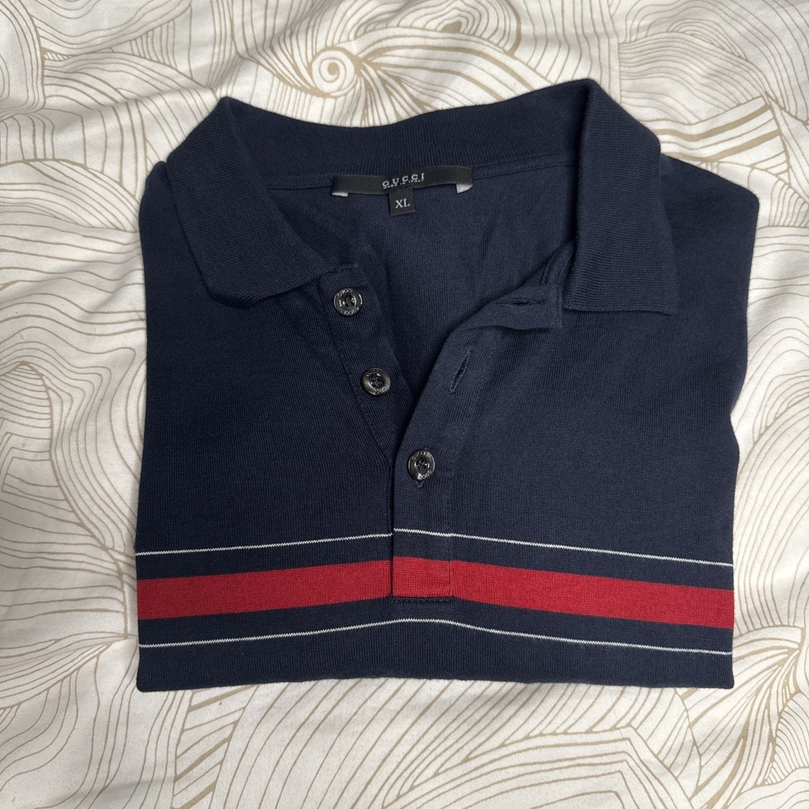 Gucci Authentic Men’s Gucci Web Accent Striped Polo Shirt, Size XL Size US XL / EU 56 / 4 - 1 Thumbnail