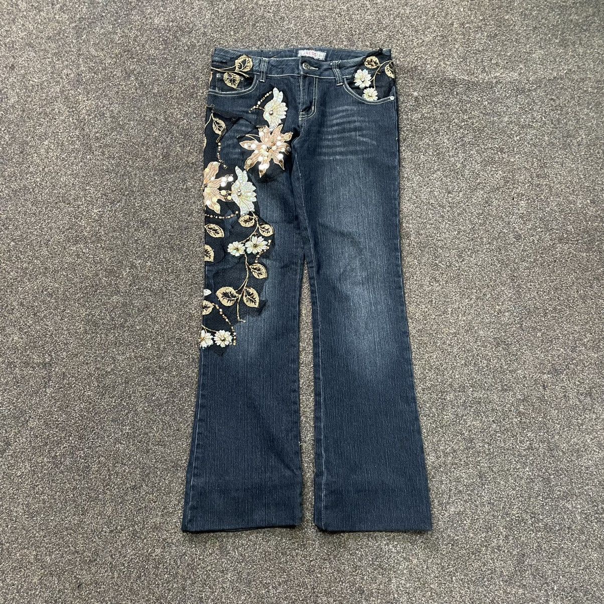 Vintage Vintage Y2K Floral Baggy Flared Jeans Wide Leg Skate 90s Size 30" / US 8 / IT 44 - 9 Thumbnail