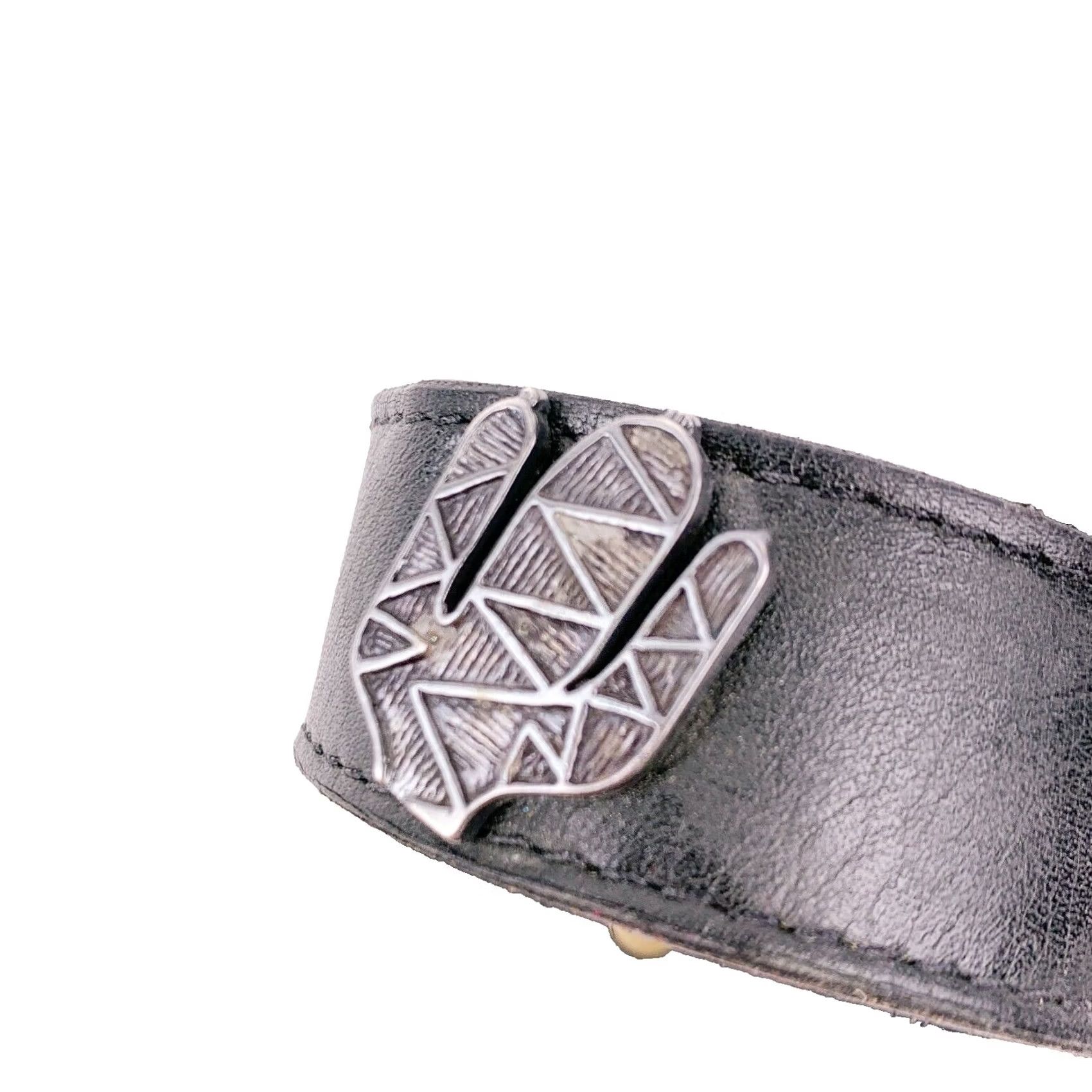 Vintage VINTAGE Patricia Green Black Leather Belt Size Small 31" Cactus Horse Conchos Womens Size ONE SIZE - 2 Thumbnail