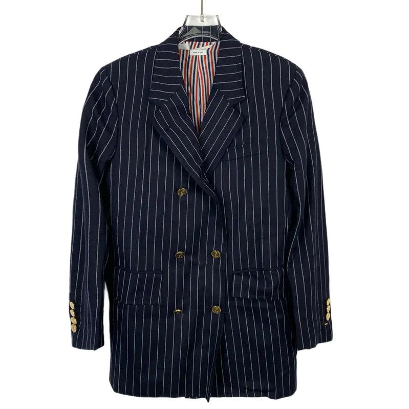 Thom Browne Thom Browne Navy Wool Double-Breasted Jacket 0089 Size US M / EU 48-50 / 2 - 1 Thumbnail