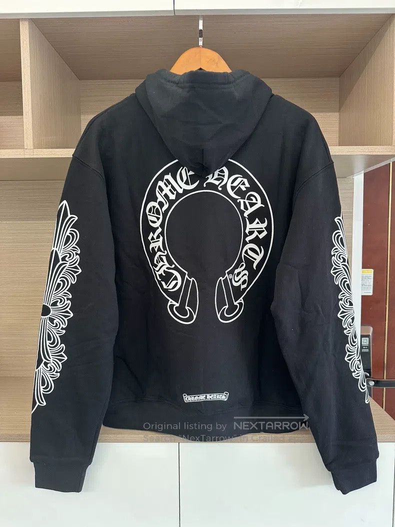 CHROME HEARTS Size S Black horseshoe arm zipper hoodie thic