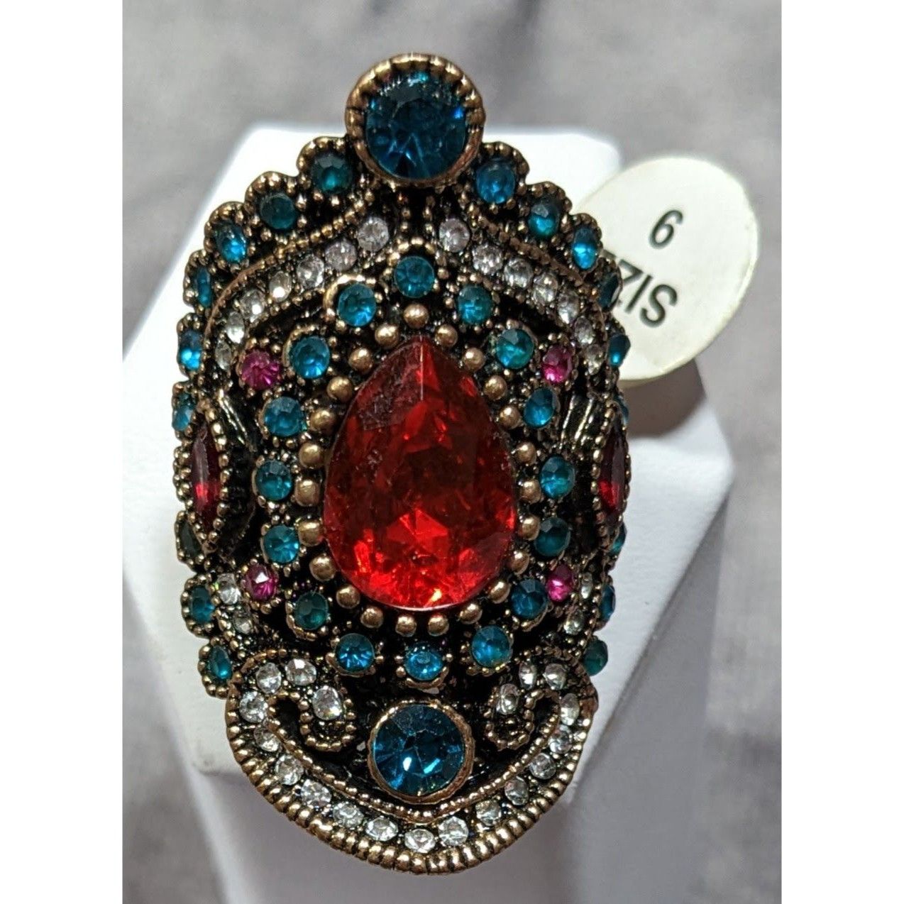 Other Bohemian Glam Red And Blue Gemmed Cocktail Ring Size ONE SIZE - 6 Thumbnail