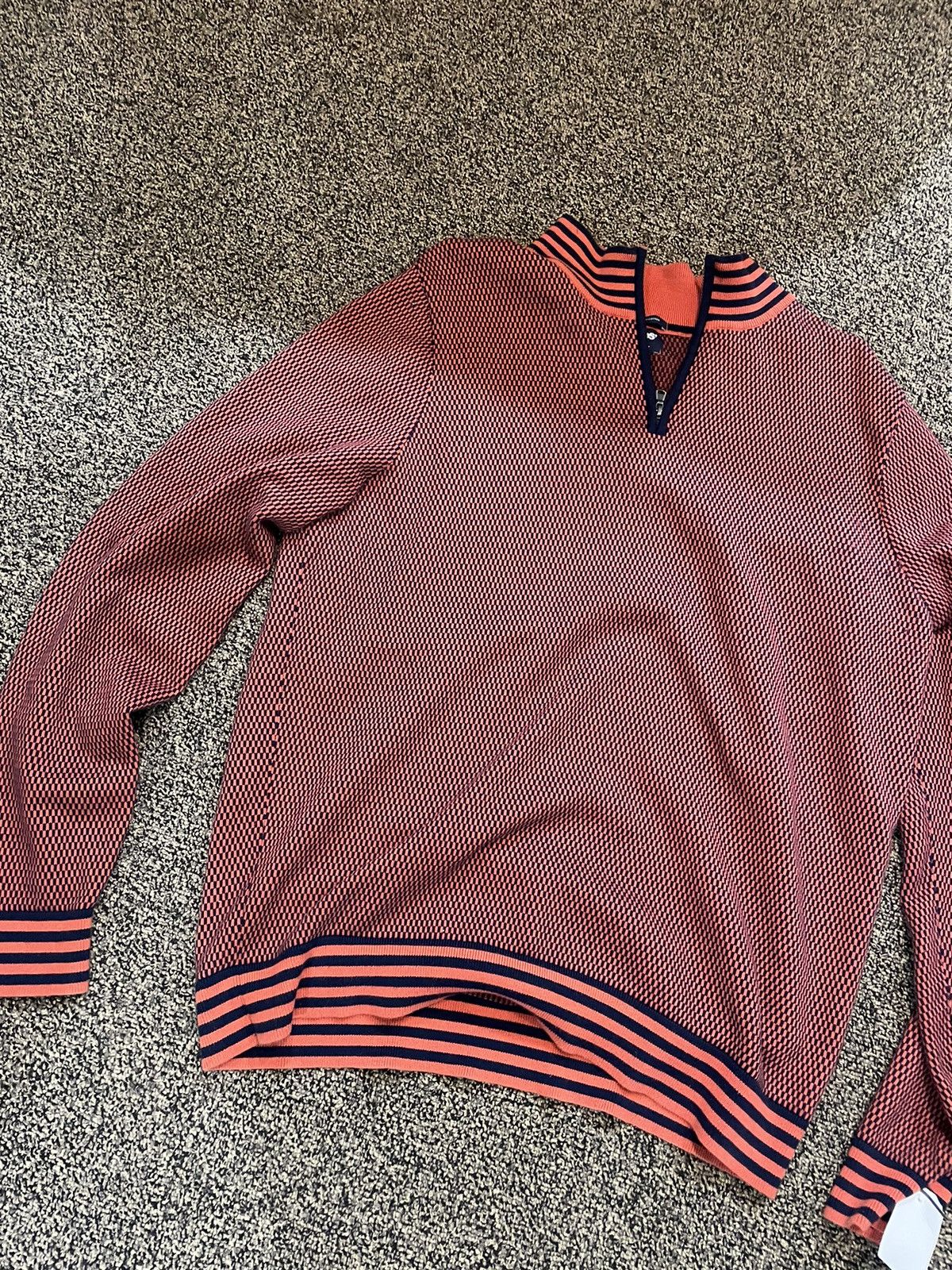 Vintage Orange Striped Zip-Up sweater Size US XL / EU 56 / 4 - 5 Thumbnail