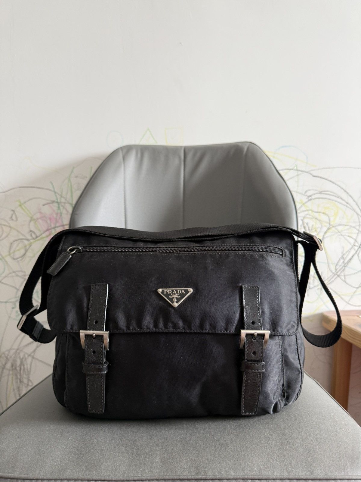 Vintage Prada Black Medium Sling Messenger Crossbody Bag