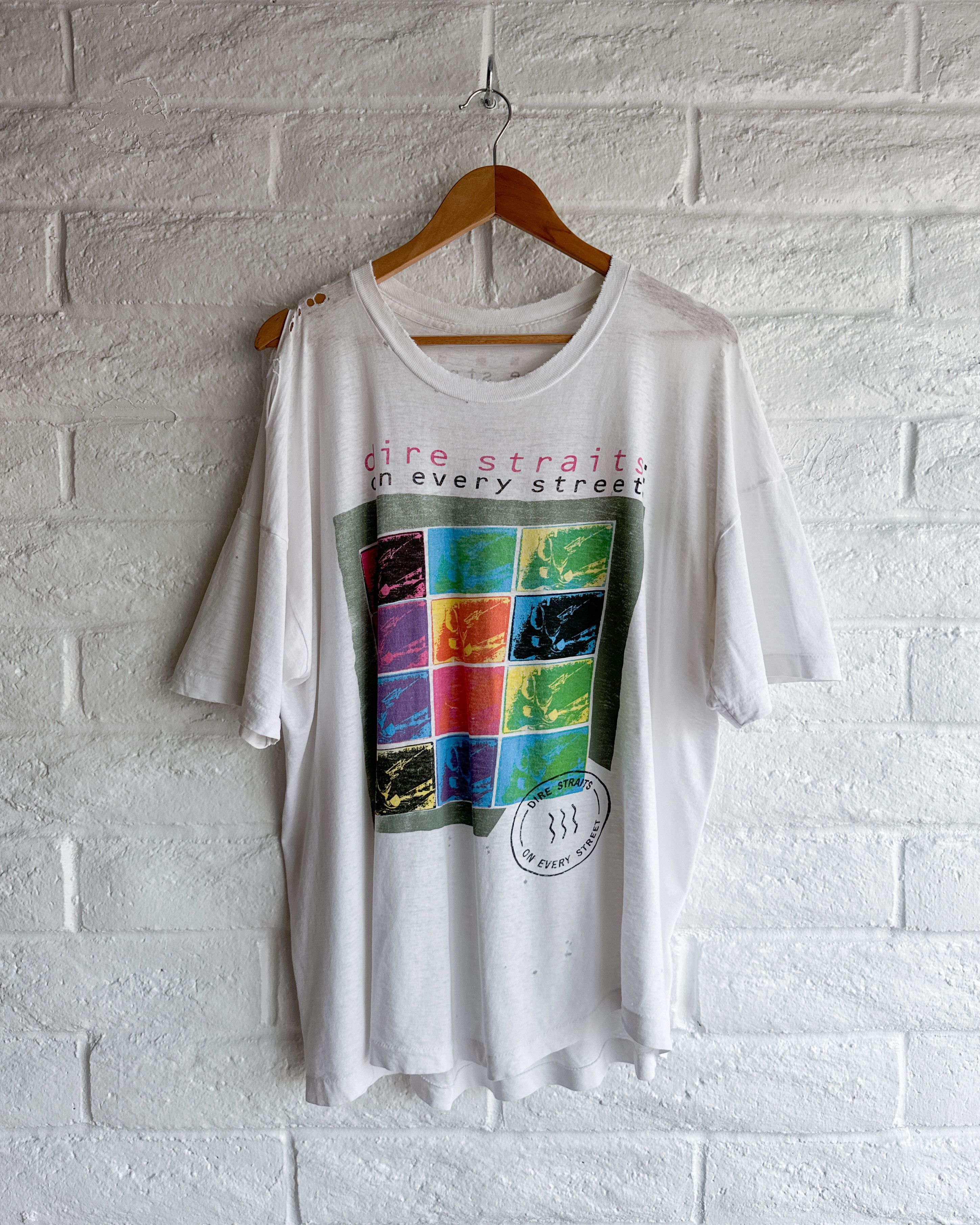 Vintage Vintage 90s Dire Straits T Shirt XL Thrashed Threadbare Size US XL / EU 56 / 4 - 1 Thumbnail