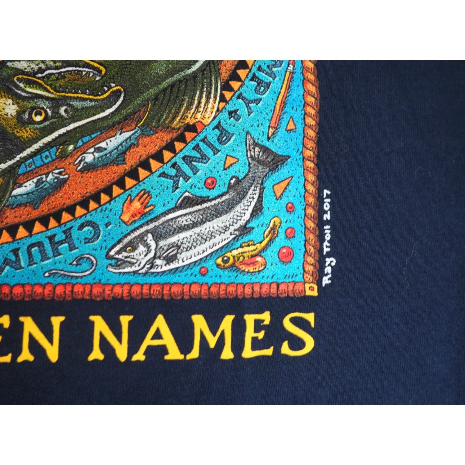 Gildan Gildan T-Shirt Blue 3XL Mens Crew Neck Short Sleeve Graphic Print Art Nature Fish Salmon Cycle Alaska PNW Troll Vintage No (keep within rules) Size US XXL / EU 58 / 5 - 4 Thumbnail