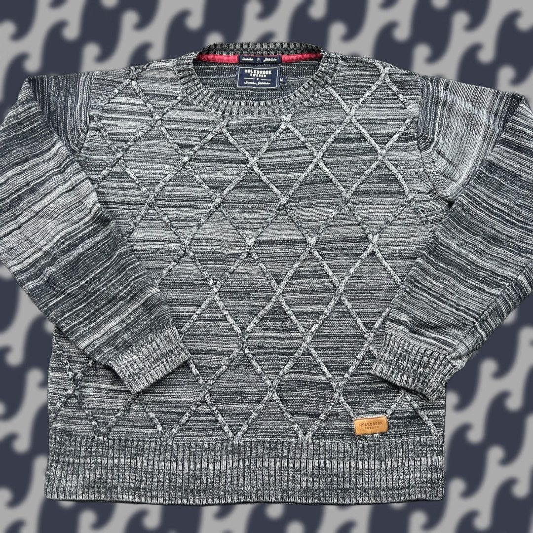 Vintage Holebrook Sweden Mens Sweater Cotton Gray Crewneck Diamond Knit M Regular Mens Pullover Knit Size US M / EU 48-50 / 2 - 1 Thumbnail