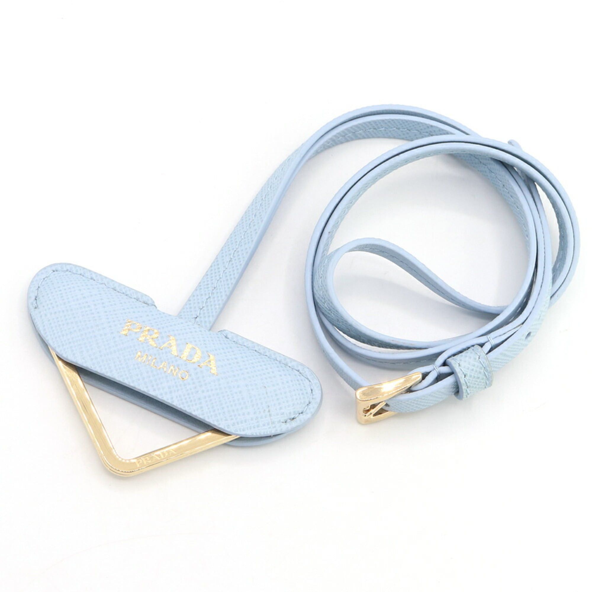 Prada Prada Neck Strap 1PP184 Light Blue Leather New Unused Keychain Key Ring Bag Charm Women's Triangle PRADA Size ONE SIZE - 1 Thumbnail