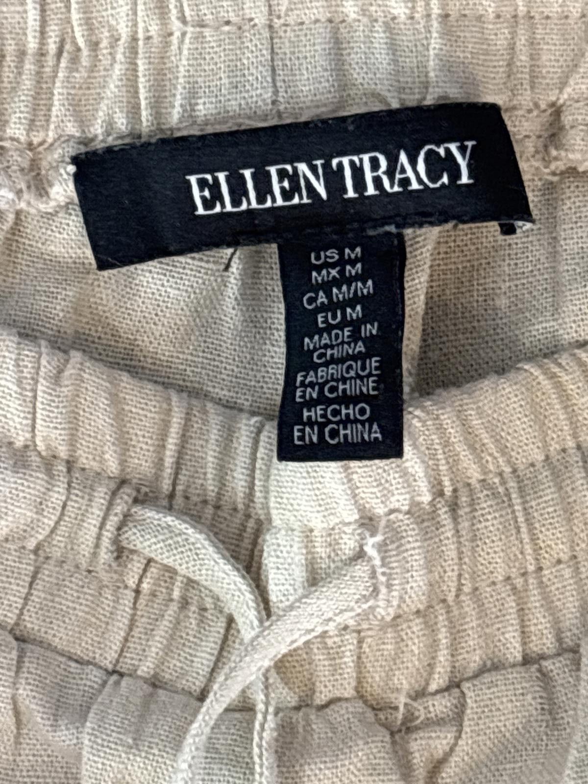 Other Ellen Tracy Beige Wide Leg Linen Pants with Drawstring Waist Size 32" / US 10 / IT 46 - 4 Thumbnail