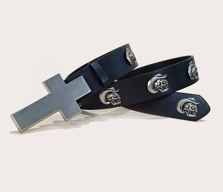 Japanese Brand Cross Buckle Skull Rivet Pu Leather Belt Size ONE SIZE - 1 Thumbnail