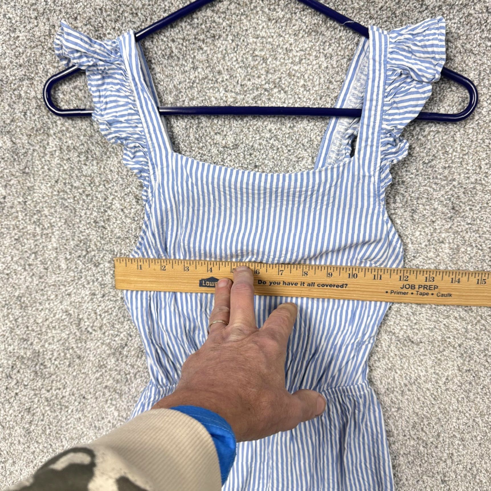 H&M H&M Romper Women XS Striped Blue Viscose One-Piece Sleeveless Back Cutout Ruffles Coastal Coquette Cottagecore Casual Size 26" / US 2 / IT 38 - 3 Thumbnail