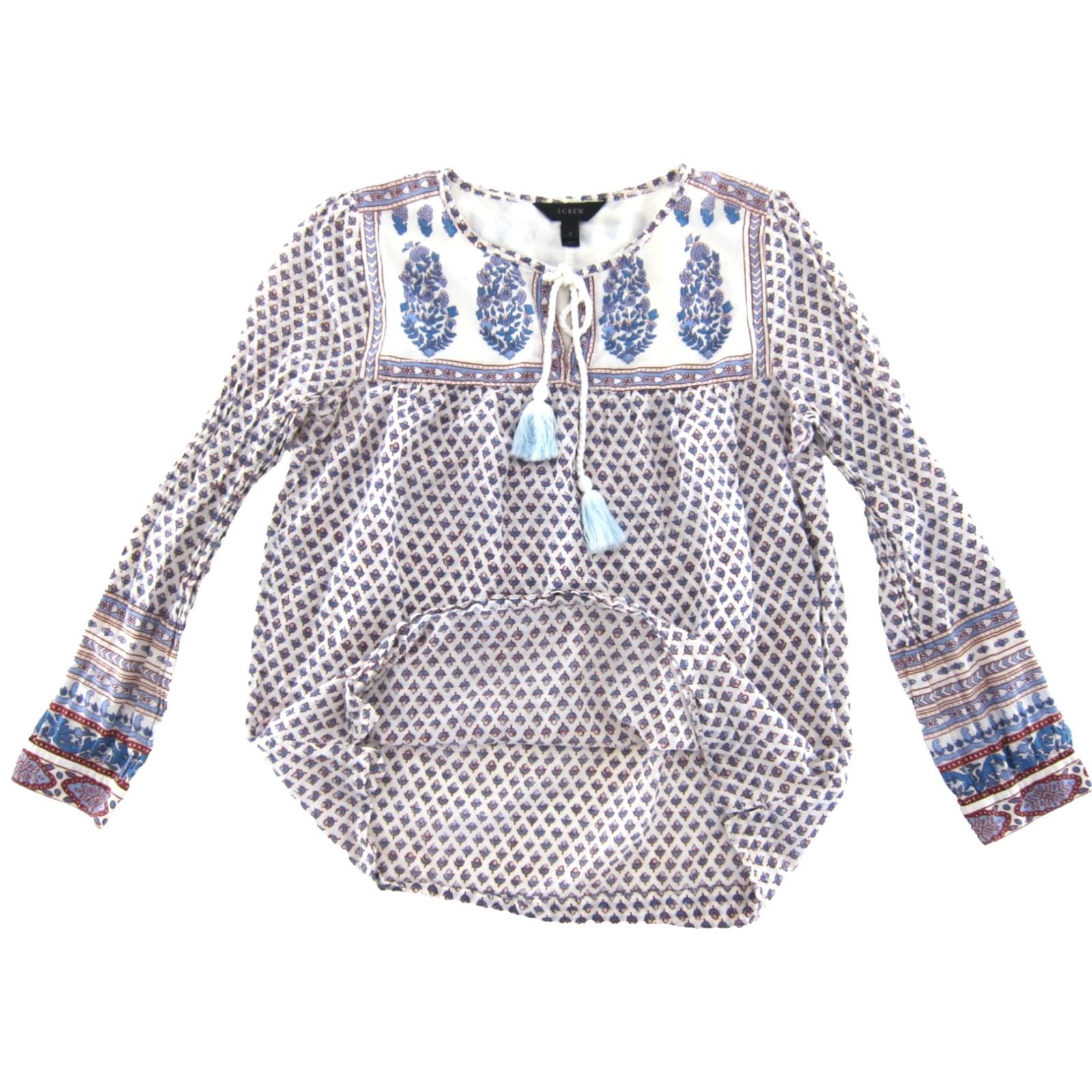 J.Crew J.Crew Blouse Tunic 100% Cotton Floral Long Sleeve V-Neck Pullover Women 2 Blue Red White Spring Summer Fall Mens Girls not applicable Size XS / US 0-2 / IT 36-38 - 4 Thumbnail