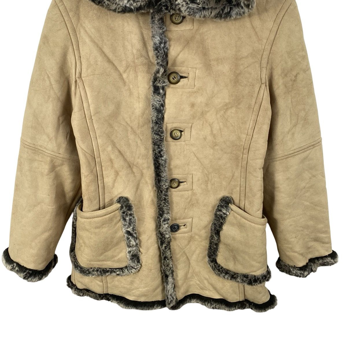 Vintage Vintage PPFM Faux Suede Shearling Hooded Coat Jacket Fur Size M / US 6-8 / IT 42-44 - 6 Thumbnail