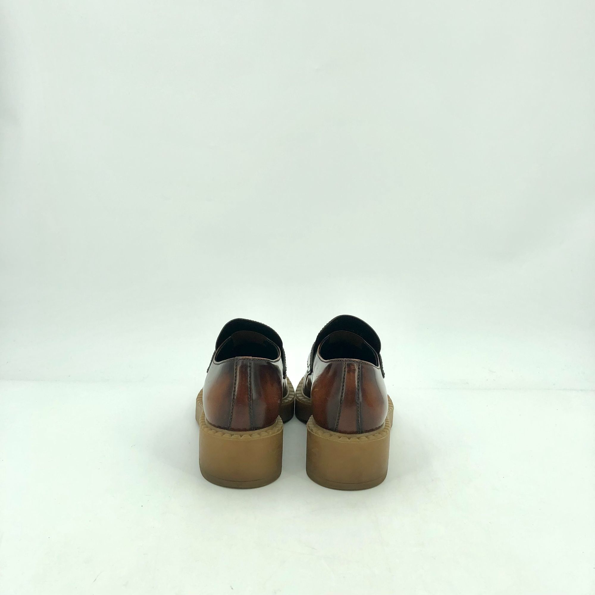 Prada Prada Womens Brown Leather Logo Loafers Size 35 Thick Sole M Size US 5 / IT 35 - 7 Thumbnail