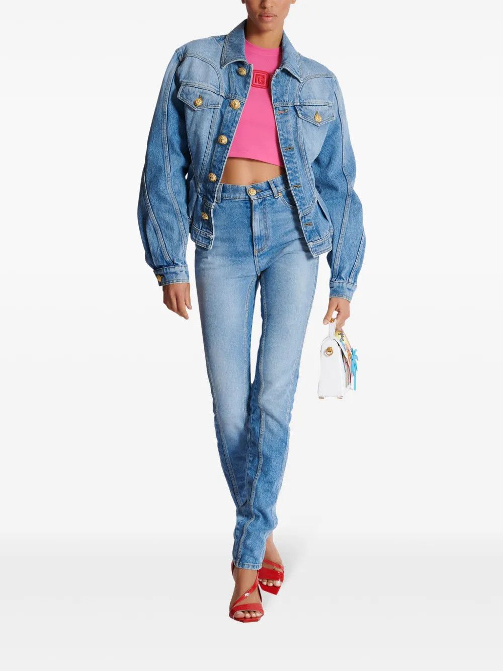 Balmain o1s1wg110725 Logo Embroidered Cropped Tank Top in Pink Size XL / US 12-14 / IT 48-50 - 6 Thumbnail