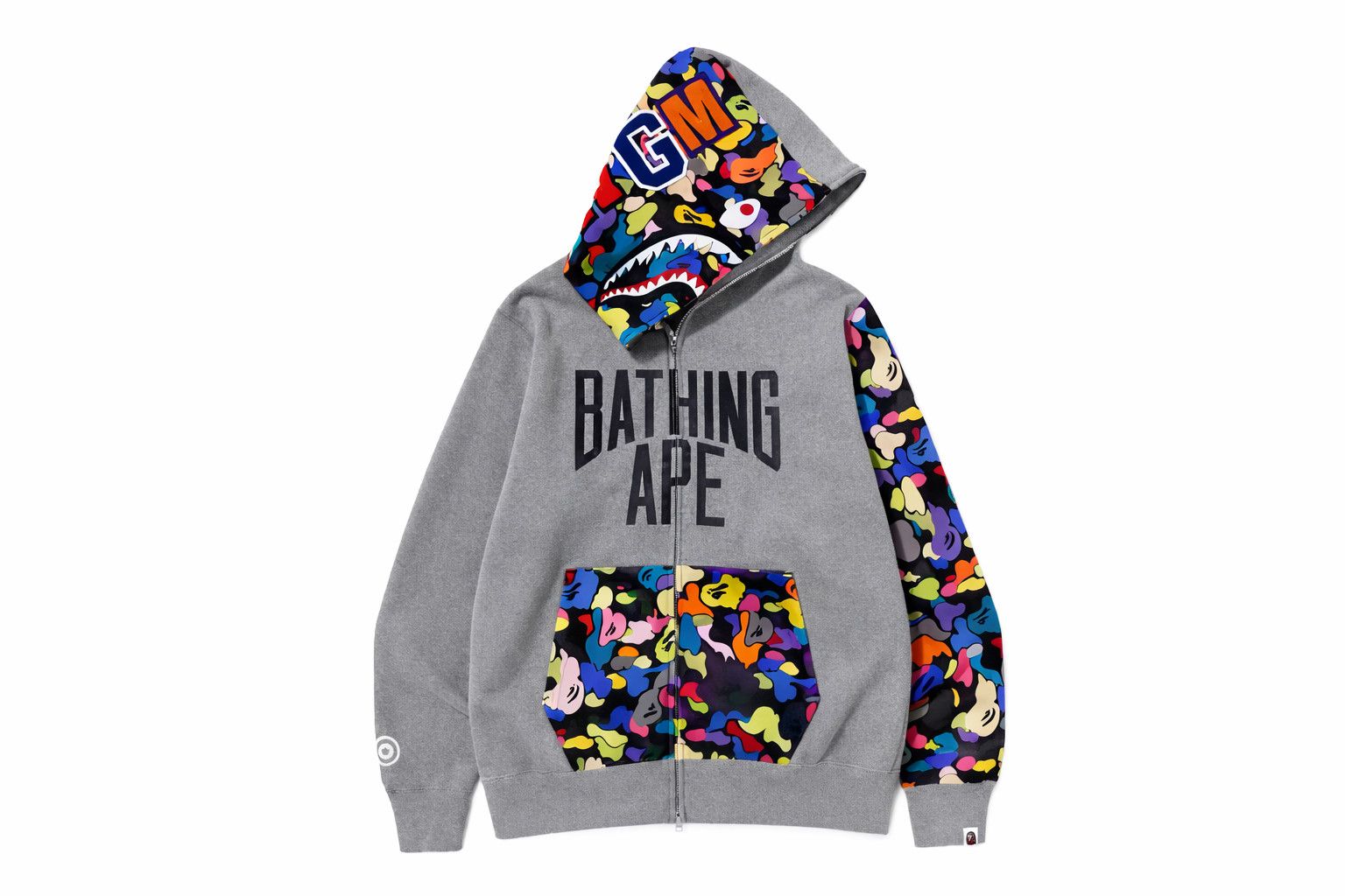 Bape Multi Camo NYC Logo Shark Full Zip Hoodie Grey
