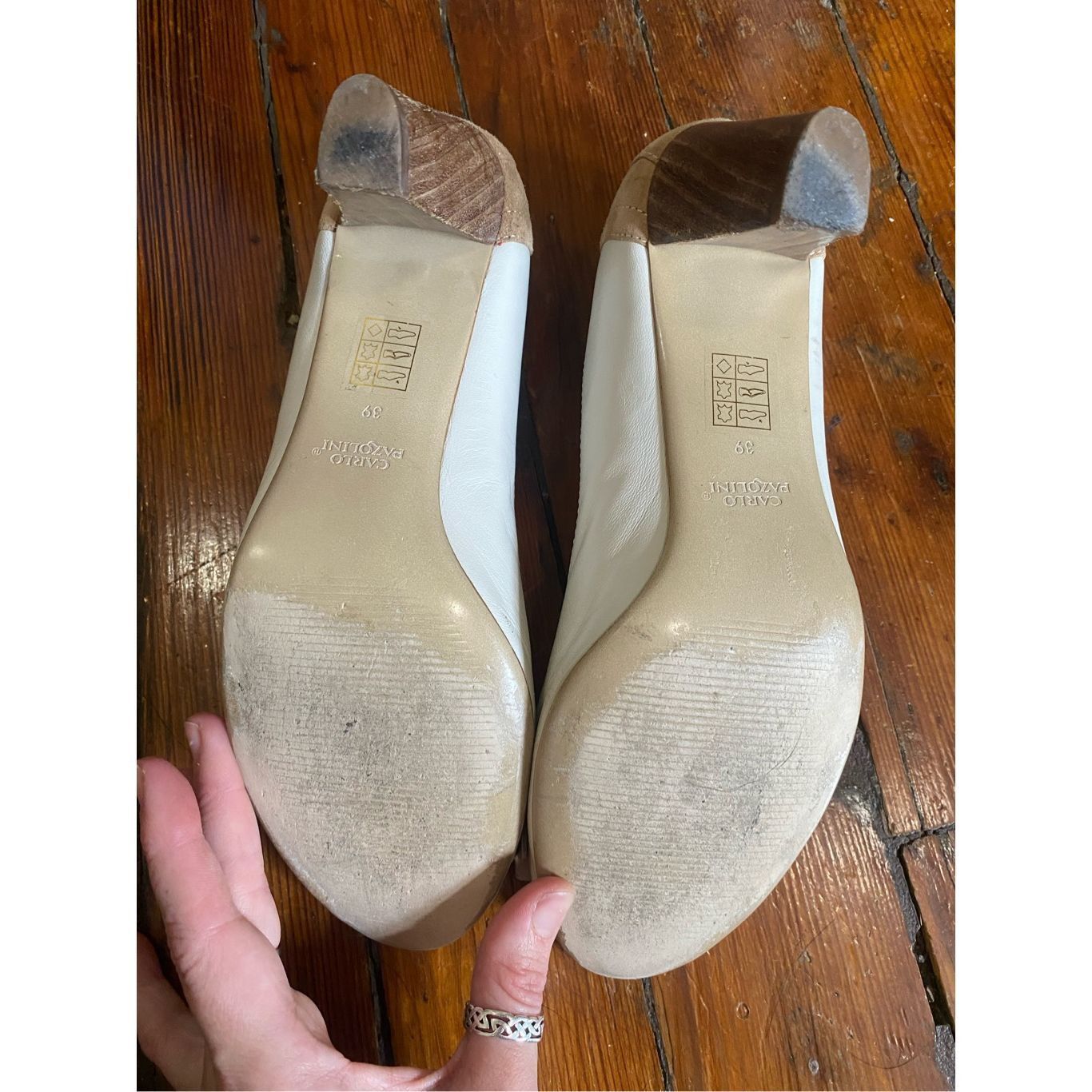 Carlo Pazolini Cream Leather Loafer Fringe Pumps, Size EU 39