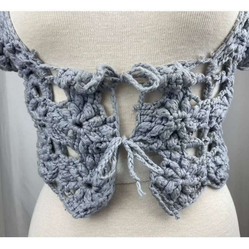 Other Gray Crochet Tie front Corset Shrug (S) Festival Y2K Style Size S / US 4 / IT 40 - 2 Thumbnail