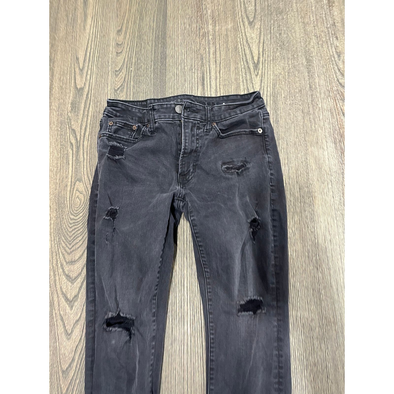 American Eagle Outfitters American Eagle Mens Straight Jeans Distressed Black Sz 29x30 Size US 29 - 3 Thumbnail
