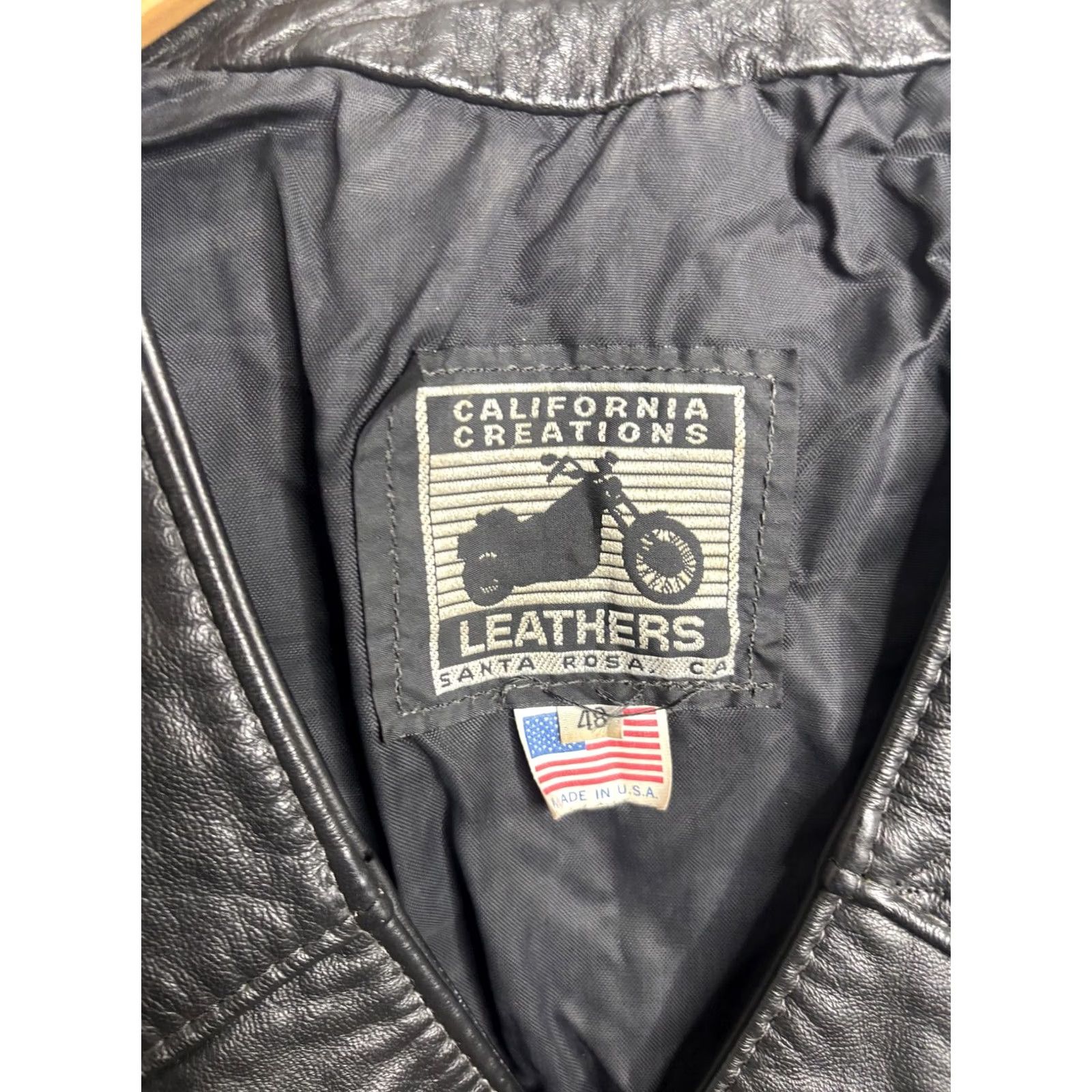 Vintage VINTAGE California Creations Leathers Vest Mens 48 Black Leather Made USA Snap Side Lace Biker Riding Front Welt Pockets Western Yoke Mens Jeans? Size US M / EU 48-50 / 2 - 3 Thumbnail