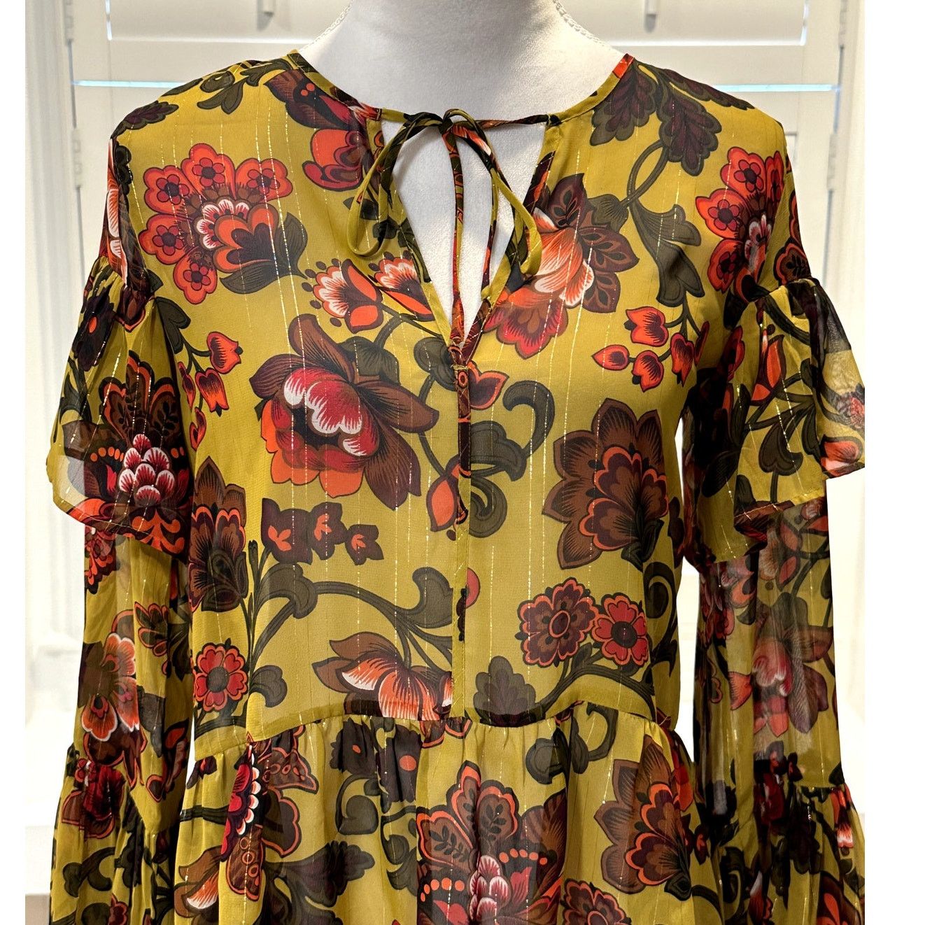 Loft Loft Women's Woodland Bell Sleeve Yellow Floral Sheer XXS Size XXS / US 00 / IT 34 - 3 Thumbnail