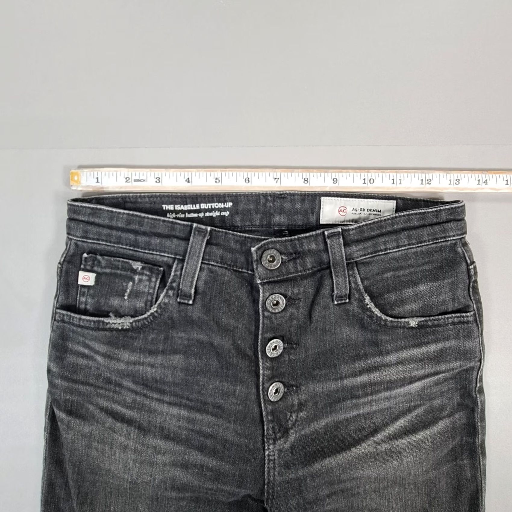 Vintage AG Adriano Goldschmied Womens Jeans Grey W26 L26 Isabelle Button Up High Rise Cropped Slim Fit Five Pocket Denim Buttoned Rise High Vintage: No Size 26" / US 2 / IT 38 - 7 Thumbnail