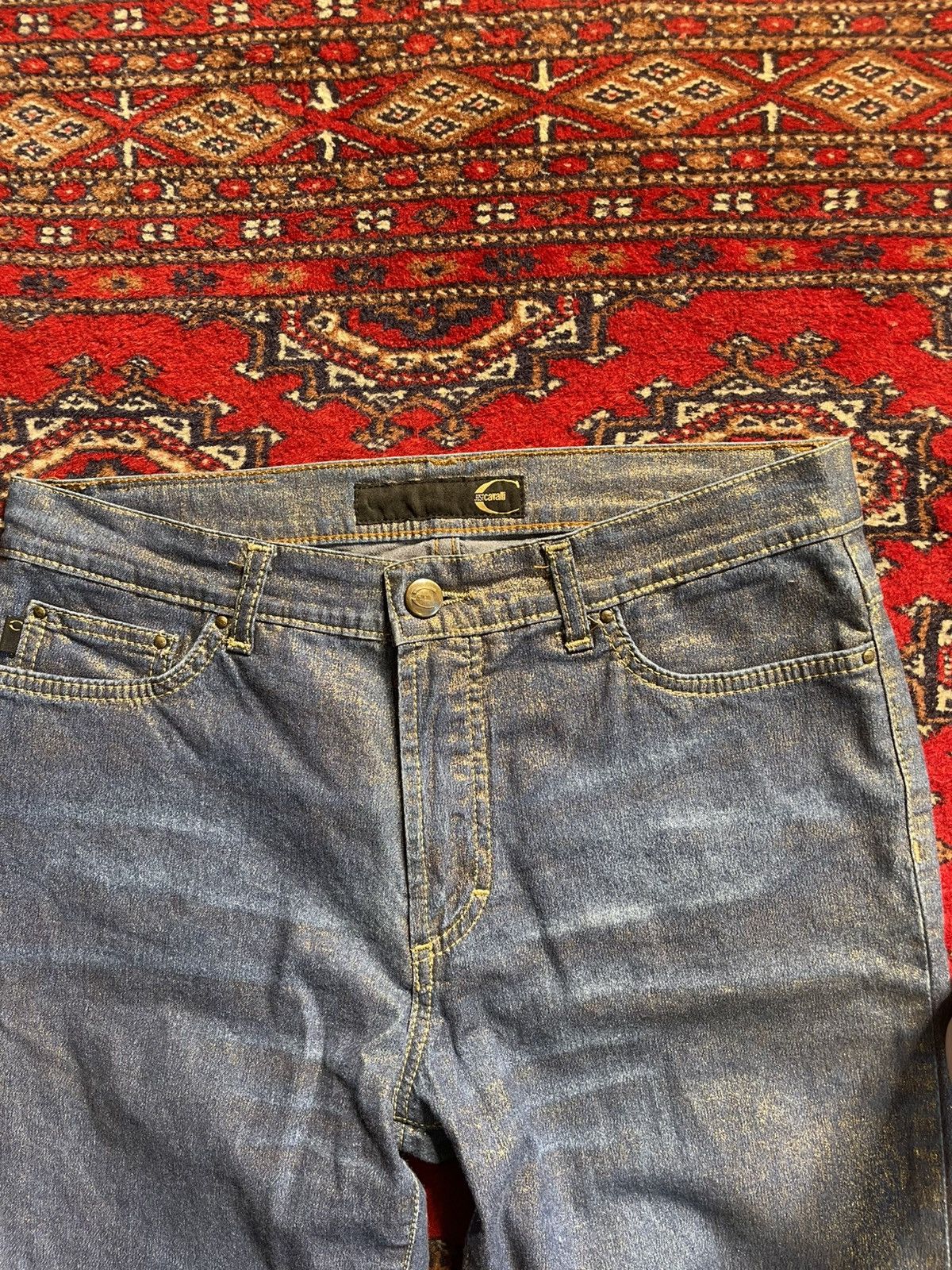 Just Cavalli Just Cavalli 2001 Gold Foil Bootcut Jeans rare Y2K archive Size 28" / US 6 / IT 42 - 6 Thumbnail