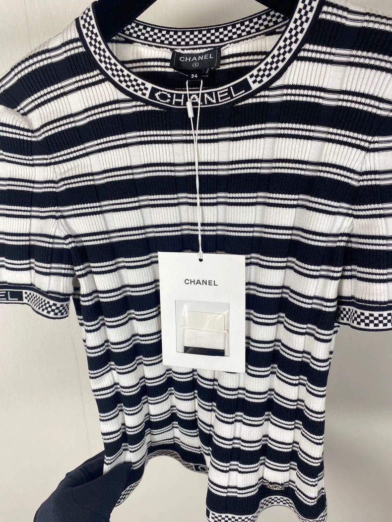 Chanel Chanel Striped Knit Short Sleeve Top -2505 Size US S / EU 44-46 / 1 - 3 Thumbnail