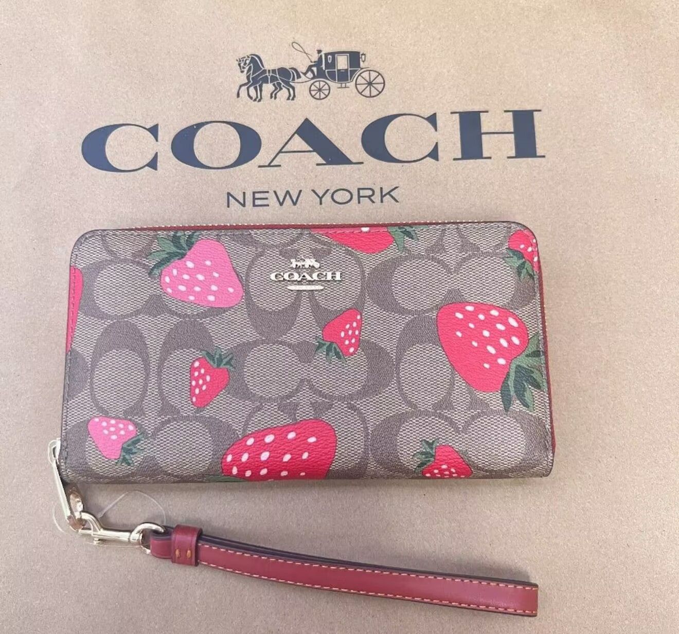 coach Long Zip Around Wallet With Wild Strawberry Print