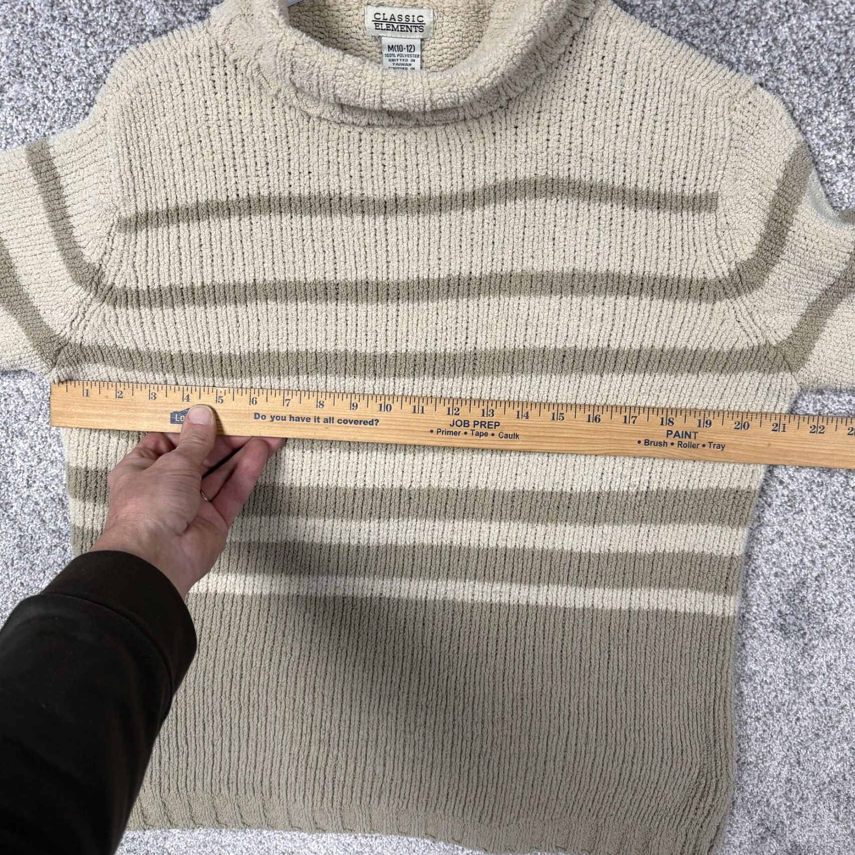 Vintage VTG Classic Elements Sweater Womens M Beige Striped Turtleneck Knit Preppy 90s Vintage Pullover Size M / US 6-8 / IT 42-44 - 4 Thumbnail