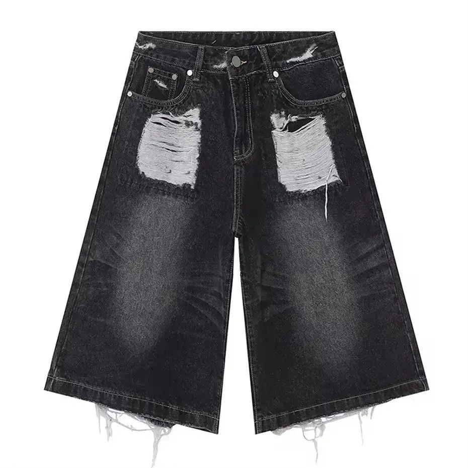 Japanese Brand Baggy Denim Ripped Whiskers Thread Jorts Shorts y2k Size US 32 / EU 48 - 5 Thumbnail