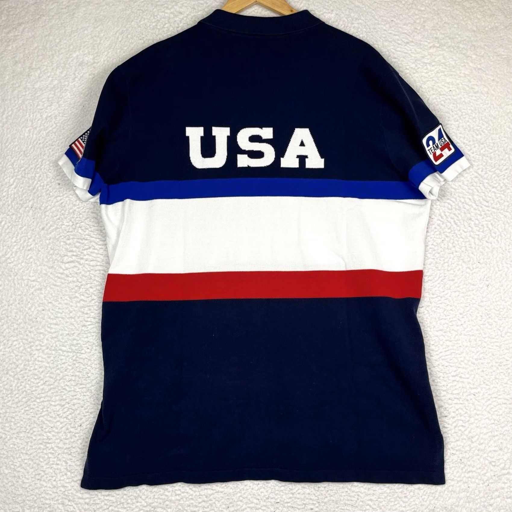 Ralph Lauren Polo Ralph Lauren Team USA Polo Shirt Men XL 2024 Olympics Flagbearer Knit Collared Short Sleeve Blue Colorblock Big Pony Golf Rugby Walking Mens Size US XL / EU 56 / 4 - 5 Thumbnail