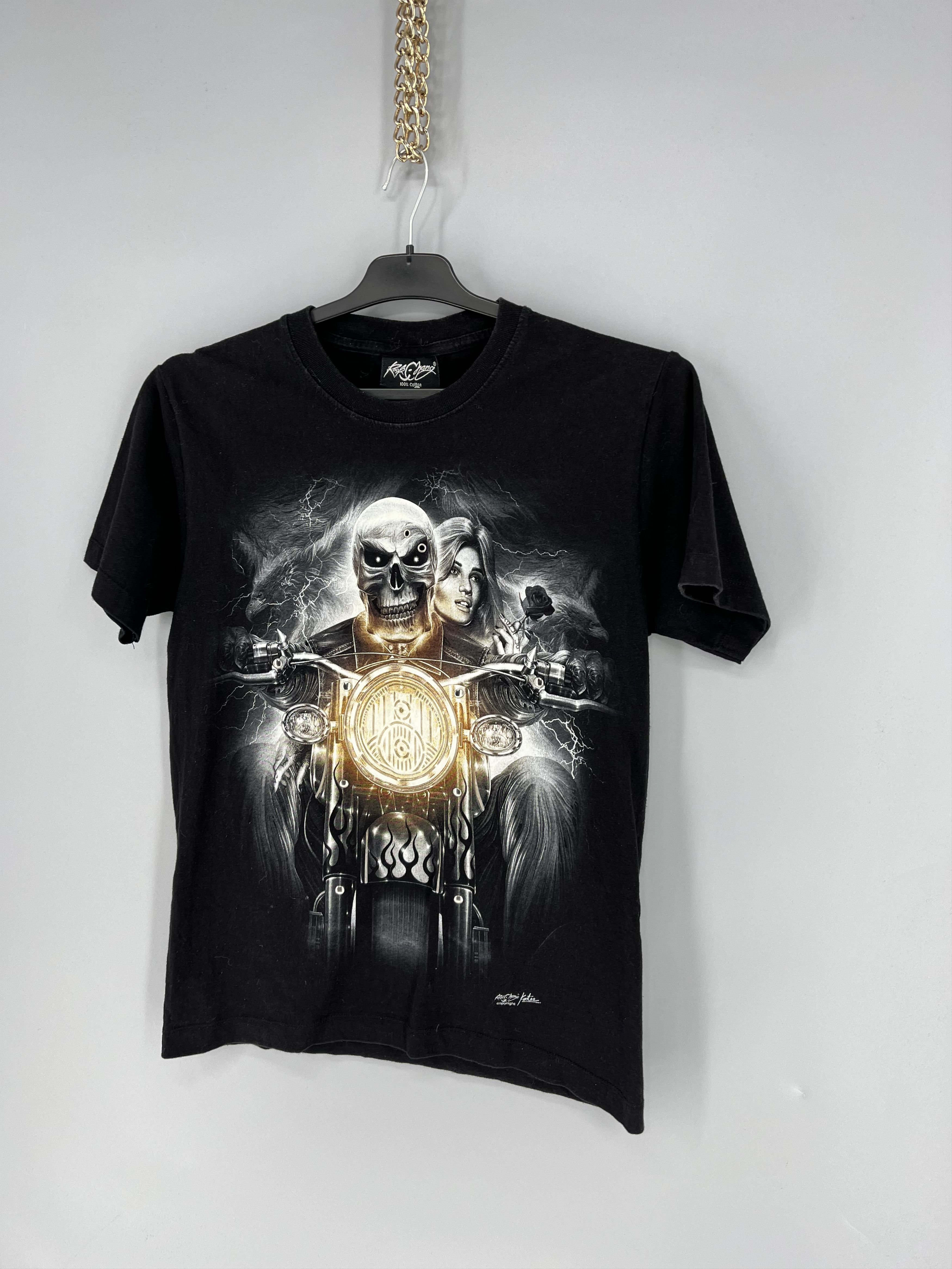 Band Tees T-shirt Skeleton and a girl with a girl on a motorcycle Size US S / EU 44-46 / 1 - 3 Thumbnail