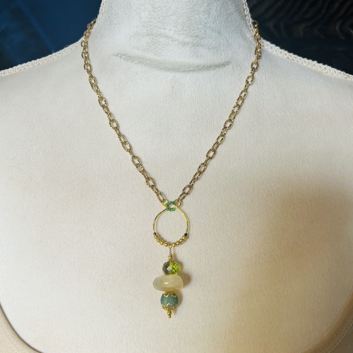 Handmade Handcrafted hammered charm link beaded drop pendant necklace Size ONE SIZE - 3 Thumbnail