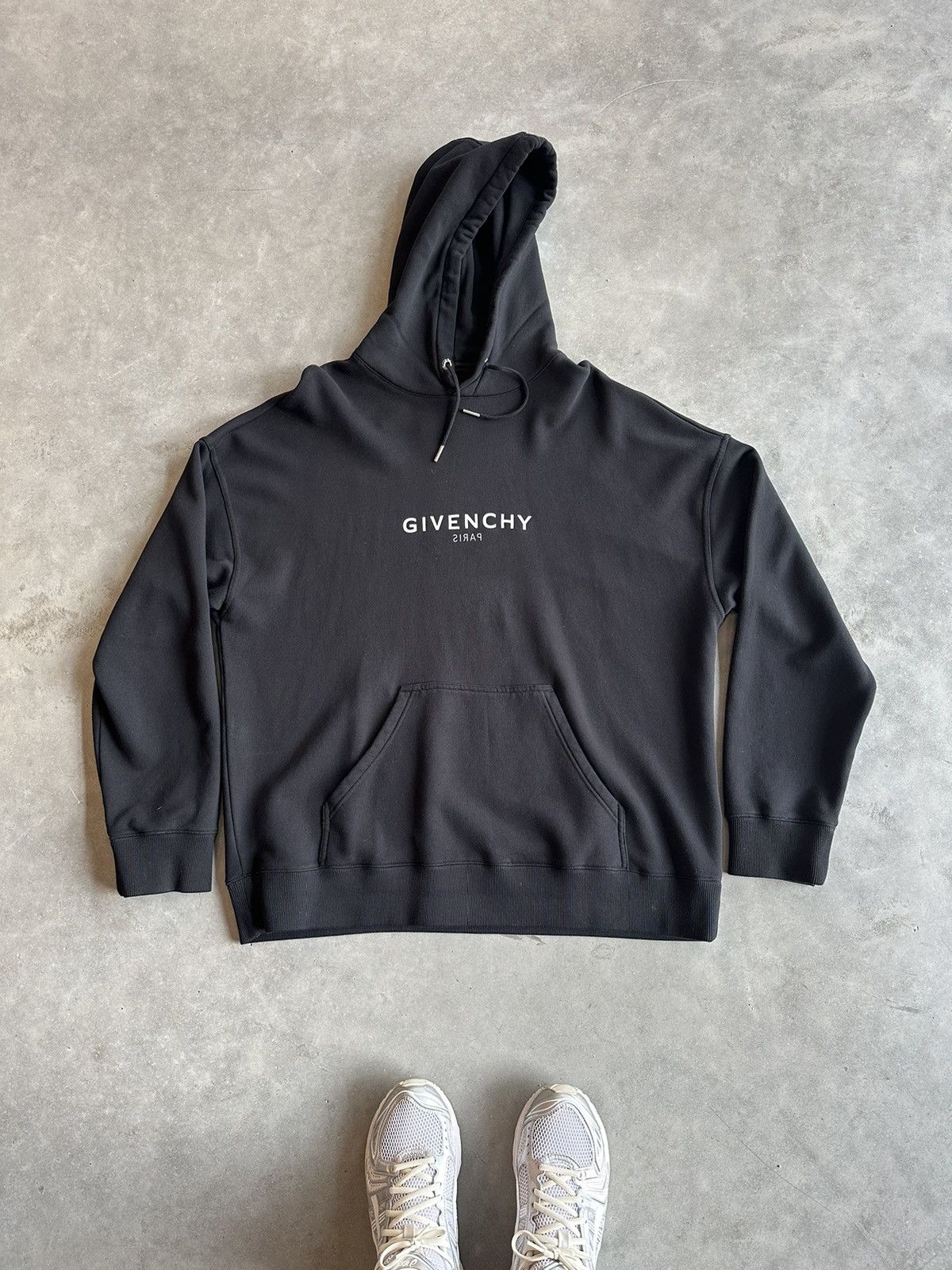 Image of Givenchy Reverse Print Logo Hoodie Black, Men's (Size 2XL)