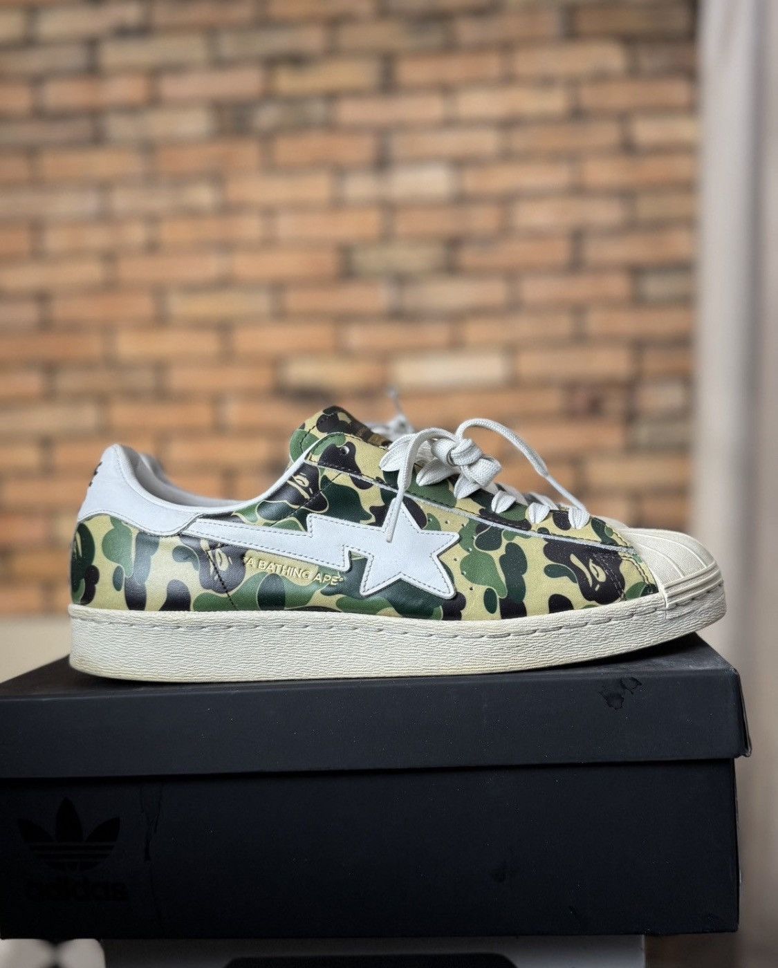 Adidas SUPERSTAR BAPE UNDFTD SHELL TOE CREAM/ GREEN CAMO ABC Size US 10.5 / EU 43-44 - 1 Thumbnail