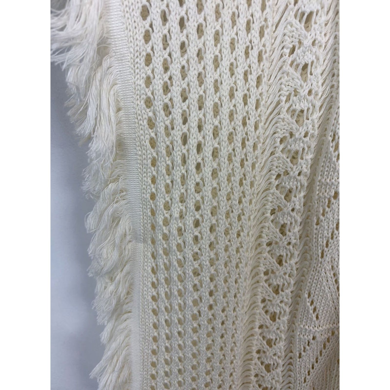 Vintage Ulla Popken Sweater Women 2X Ivory Tunic Plus Open Knit Fringe Boho Poncho Cottage Core Size XXL / US 16-18 / IT 52-54 - 6 Thumbnail