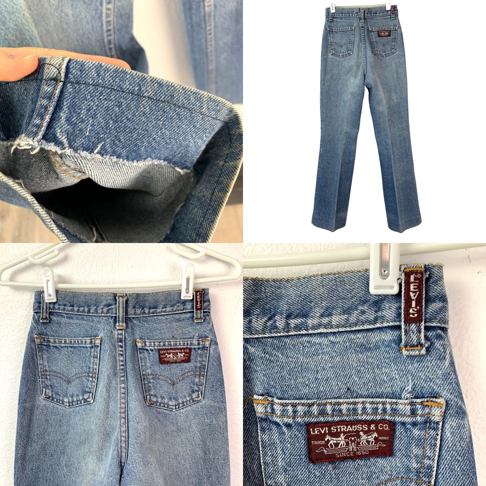Levi's VINTAGE Levi's Levi Strauss Big E Maroon Tag Altered Jeans 24 x 29.5 Blue 1970s Rockabilly Mens Size 42" / US 20 - 8 Thumbnail