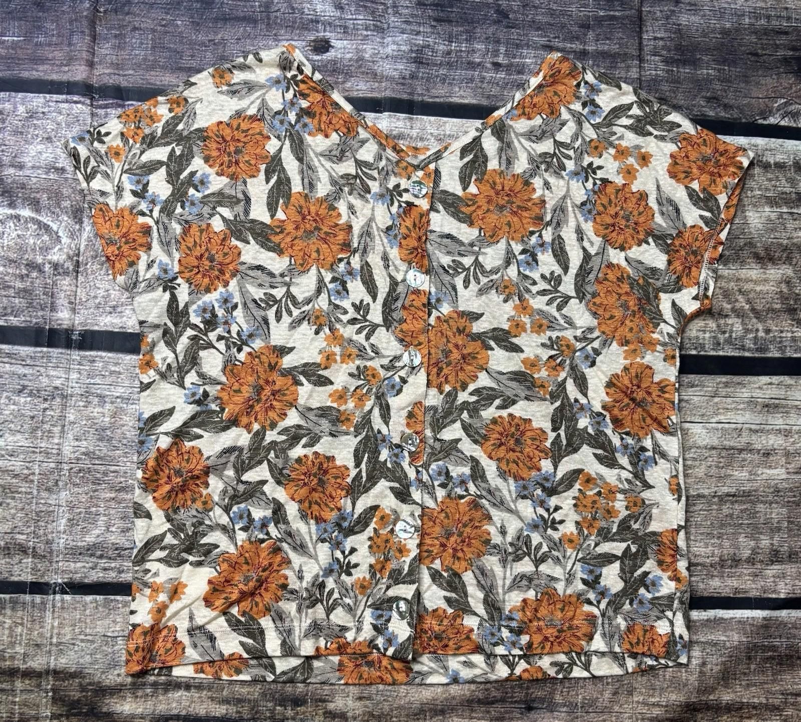 Other Haute Hippie Top Womens Medium Linen Floral Short Sleeve Size M / US 6-8 / IT 42-44 - 3 Thumbnail