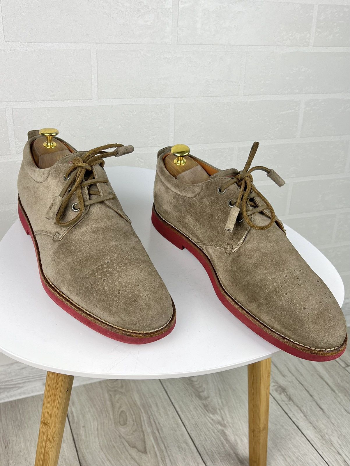 Louis Vuitton LOUIS VUITTON Derby Suede Shoes Lace Up LV Logo Beige Men's Size US 9.5 / EU 42-43 - 2 Thumbnail