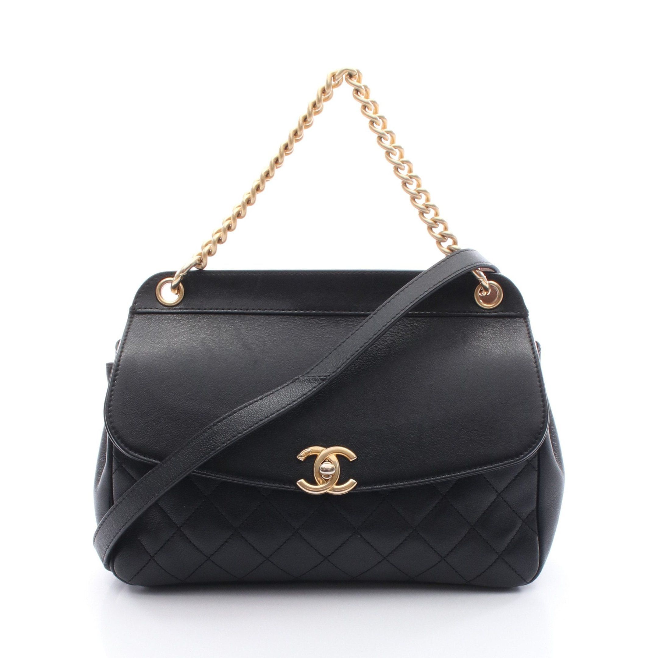Chanel Matelasse Shoulder Bag Leather Black Gold Hardware, Women's